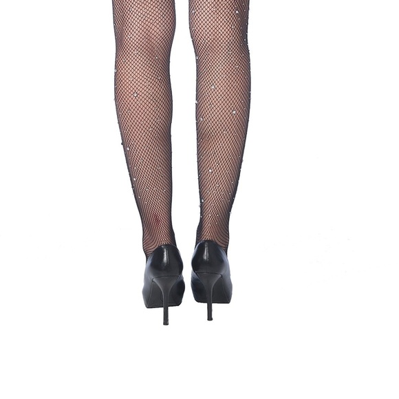𝅺rhinestone Fishnet Stockings Black - Picture 3 of 5